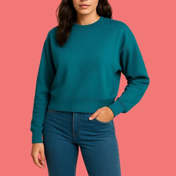 💙 Better Together Teal Ribbed Crewneck Sweatshirt - Size M - Picture 1 of 6